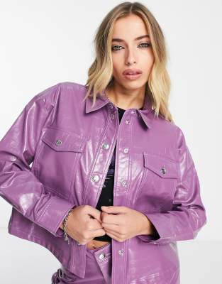 Only faux leather croc print jacket co-ord in purple patent | ASOS