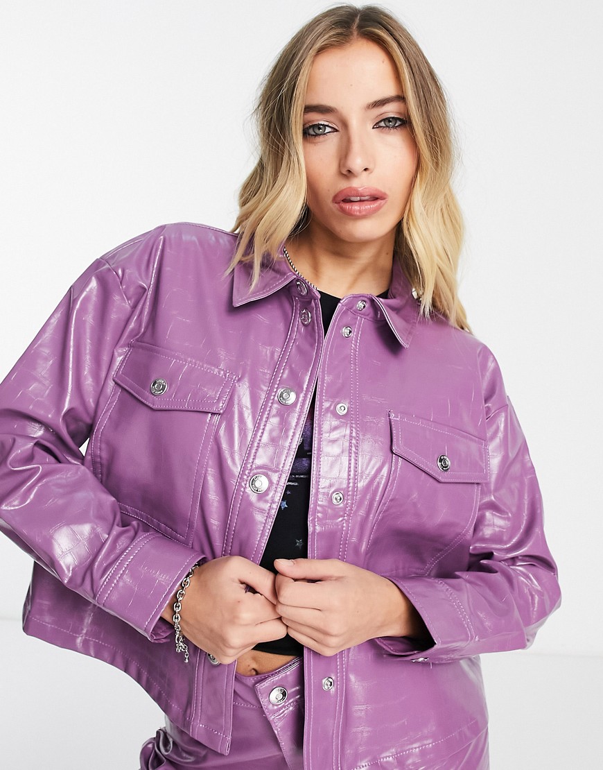Only faux leather croc print jacket co-ord in purple patent