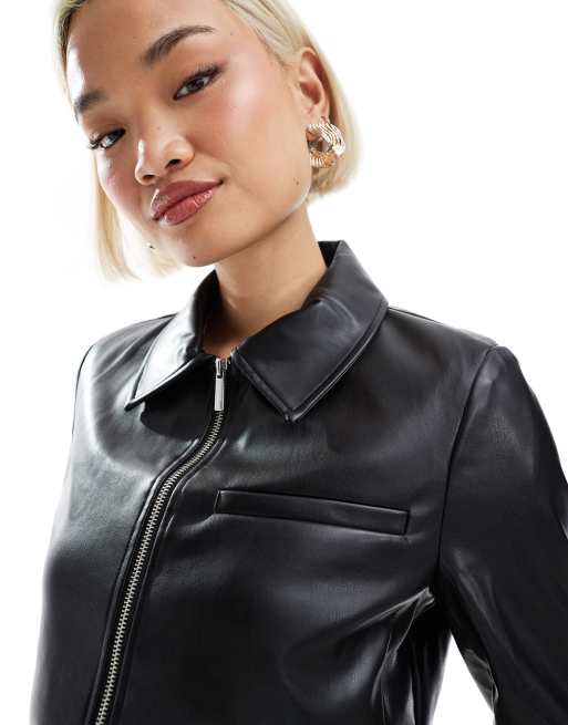 まぁ.♡さん専用★新品未使用★Faux leather crop jacket ONLY faux leather cropped jacket in black | ASOS