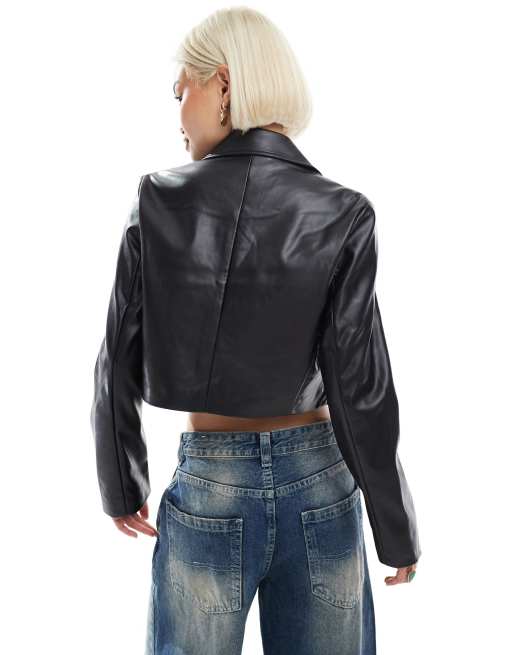 まぁ.♡さん専用★新品未使用★Faux leather crop jacket ONLY faux leather cropped jacket in black | ASOS