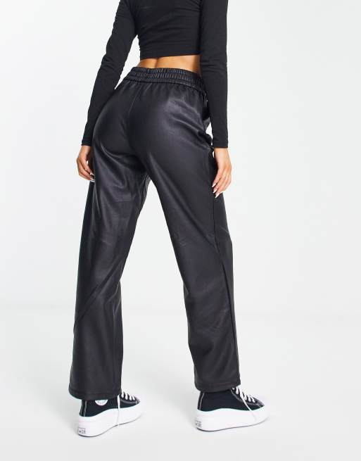 Only faux leather elasticated waist straight leg pants in black