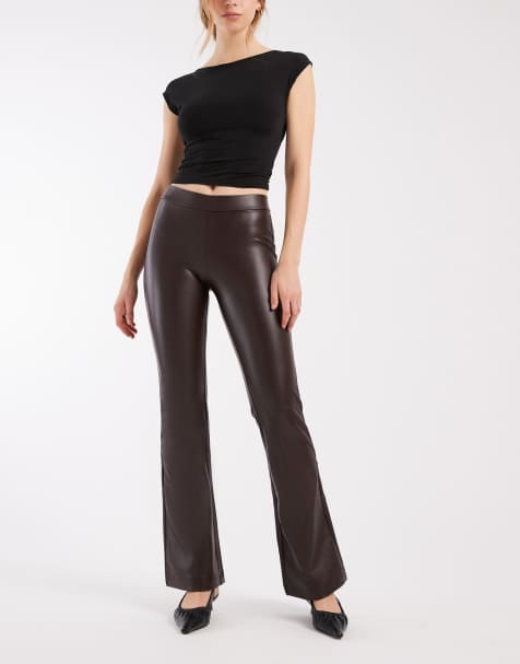 ONLY faux leather flared trousers in brown