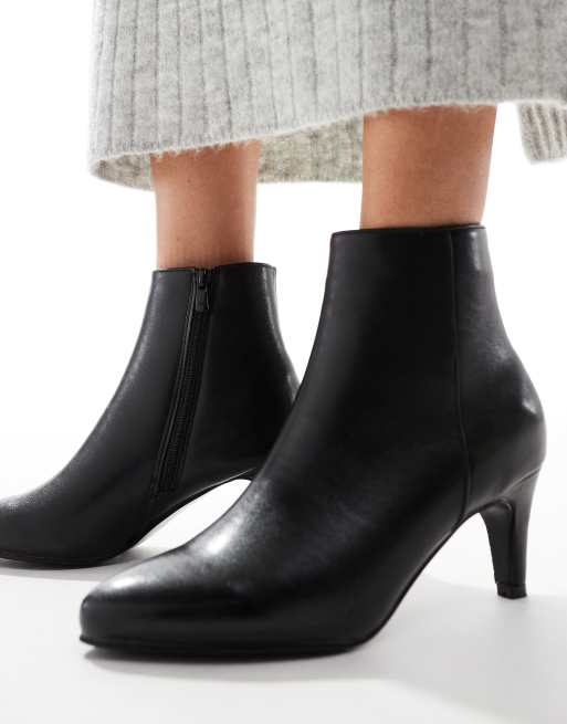 ONLY faux leather heeled ankle boots in black ASOS