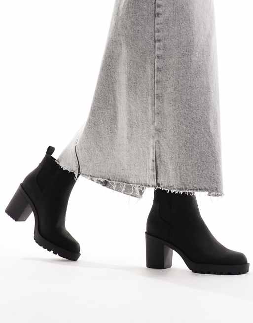 ONLY faux leather heeled boot in black 