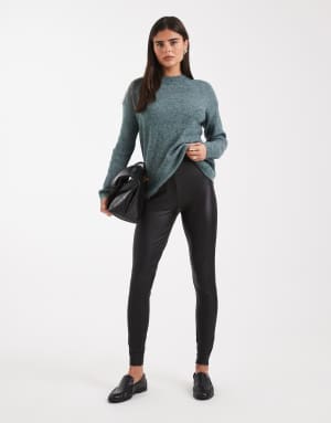 ONLY faux leather high waisted leggings in black