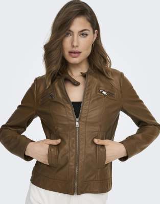 ONLY Faux leather jacket in brown - view 1