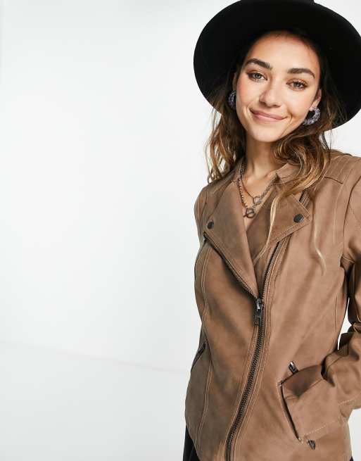 Only faux leather jacket in brown, 3 of 4