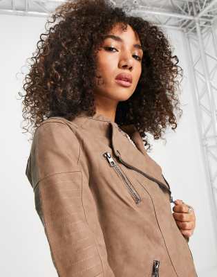 tan faux leather blazer