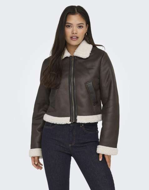 ONLY Faux leather jacket in mole - view 1