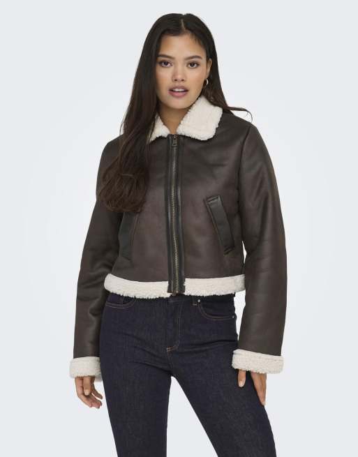 ONLY Faux leather jacket in mole