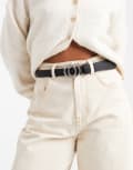 [ONLY] ONLY faux leather jeans belt with silver-tone buckle in black 80 cm BLACK
