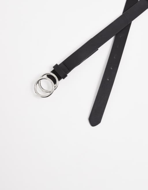 ONLY faux leather jeans belt with silver-tone buckle in black, 2 of 3