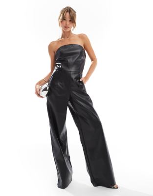 faux leather jumpsuit in black