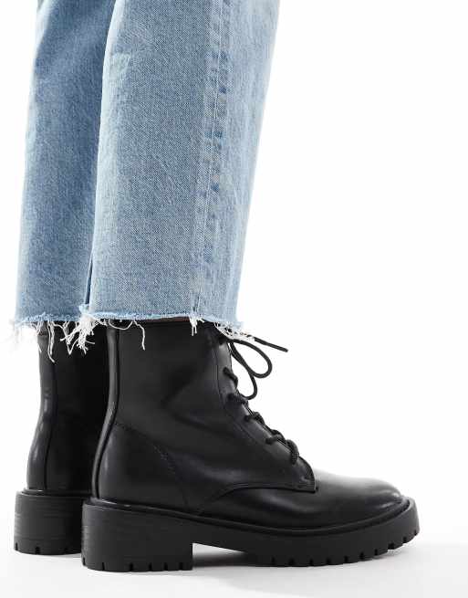 ONLY faux leather lace front chunky boots in black ASOS
