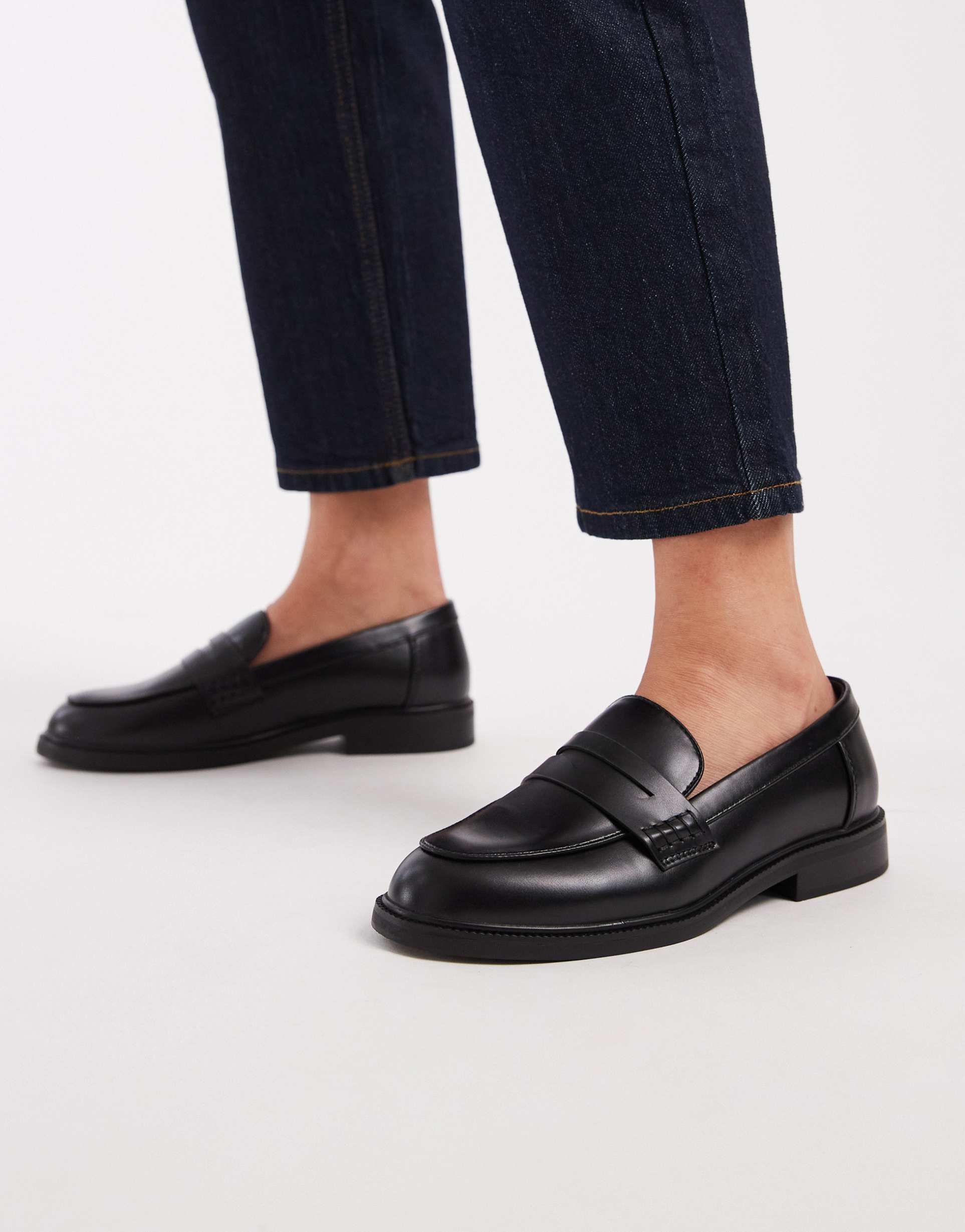 only faux leather loafers in black
