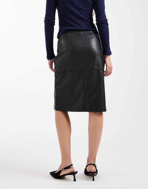 ONLY faux leather midi skirt with slit in black, 4 of 5
