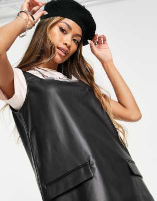 faux-leather pinafore dress Rust Faux Leather Pinafore Dress – Fabjetsetter Fashion Boutique main image 1
