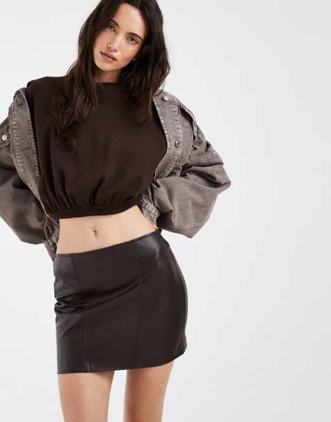 ONLY faux leather mini skirt in dark brown - view 1