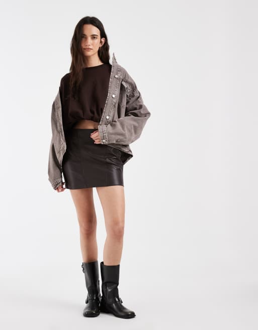 ONLY faux leather mini skirt in dark brown, 2 of 5