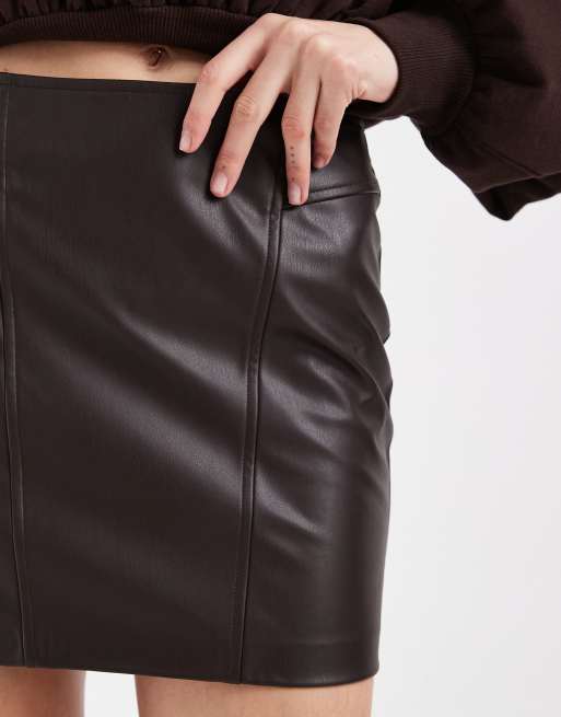 ONLY faux leather mini skirt in dark brown, 4 of 5