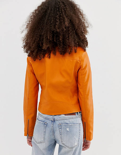 Only faux leather orange biker jacket | ASOS