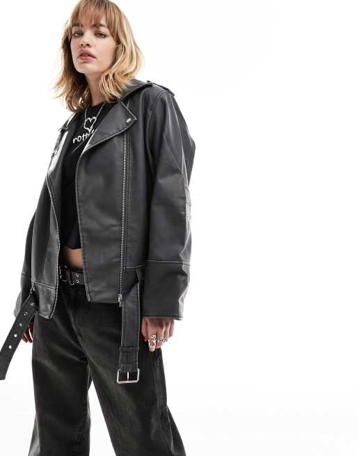 Only faux leather oversized jacket in washed black | ASOS