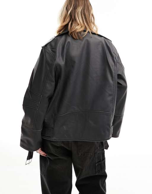 Only faux leather oversized jacket in washed black | ASOS
