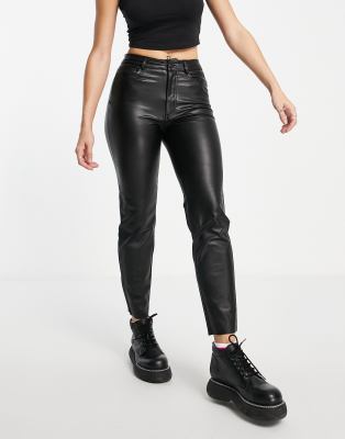 Only Faux Leather Pants In Black In Black