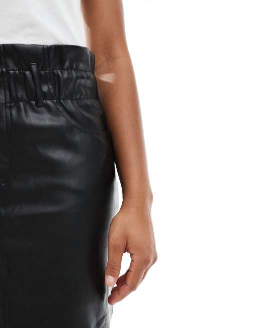 Plus Size Faux Leather Paperbag Skirt - Black