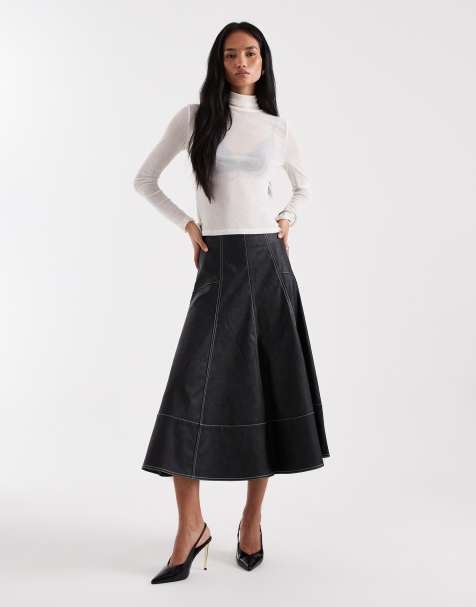 ONLY faux leather pleated maxi skirt in black
