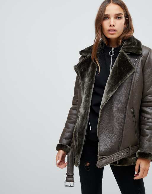 Only faux 2025 leather shearling jacket