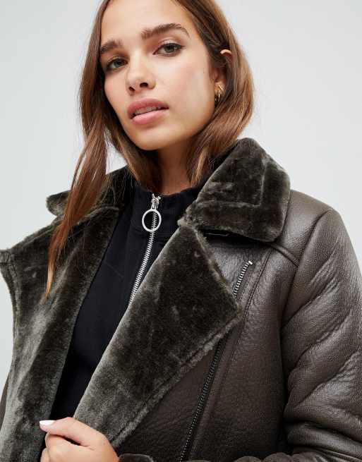 Only faux 2025 leather shearling jacket