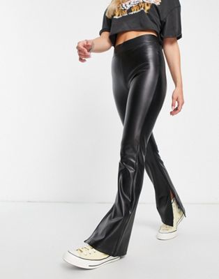 black flared leg pants leather in Only faux split | ASOS