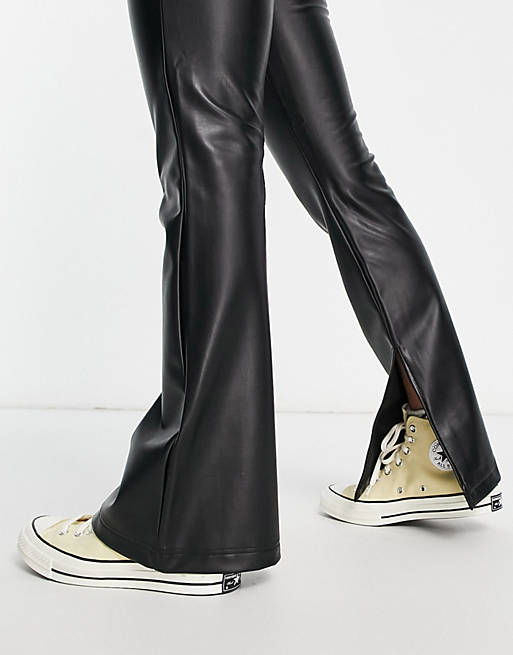 Only faux leather split leg flared pants in black | ASOS