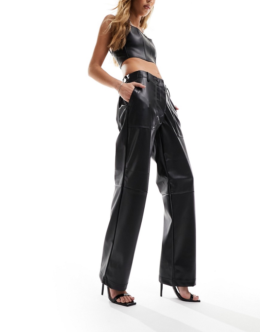 ONLY faux leather straight leg trousers in black