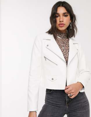 Only faux leather white biker jacket in 