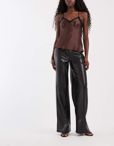 Only faux leather wide leg pants in black - view 1