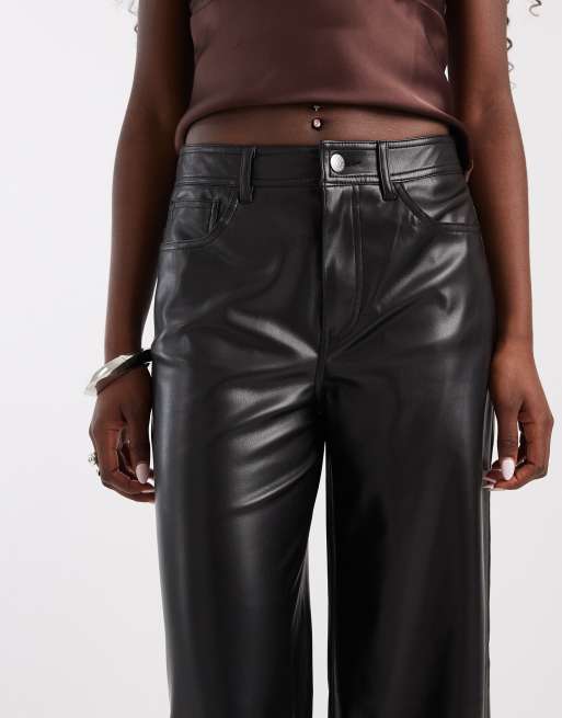 Only faux leather wide leg pants in black, 3 of 5