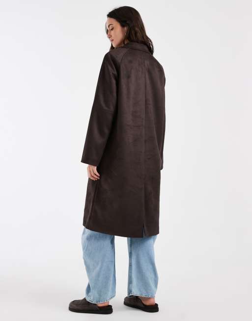 ONLY faux suede collar detail mac in dark brown, 4 of 4