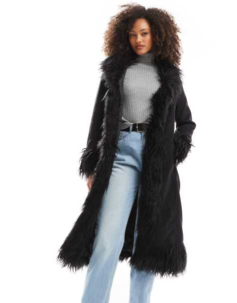 ONLY faux suede faux fur coat in black - view 1