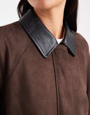 Only Faux Suede Jacket In Brown