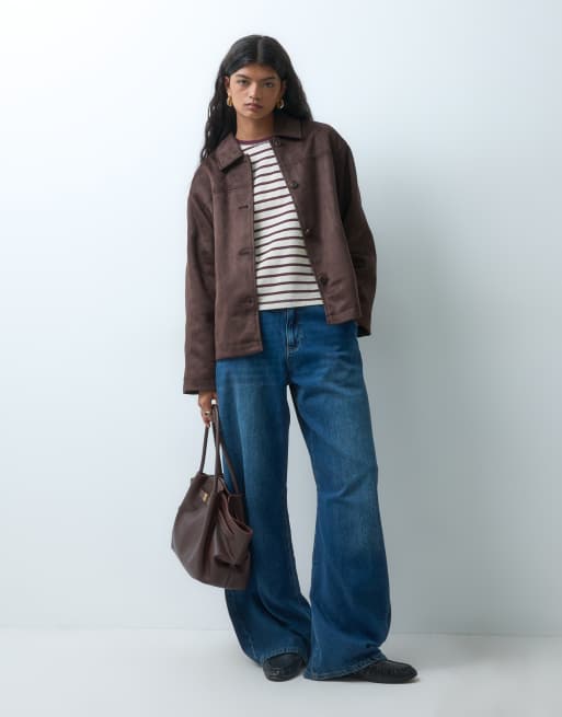 ONLY faux suede jacket in dark brown, 2 of 4