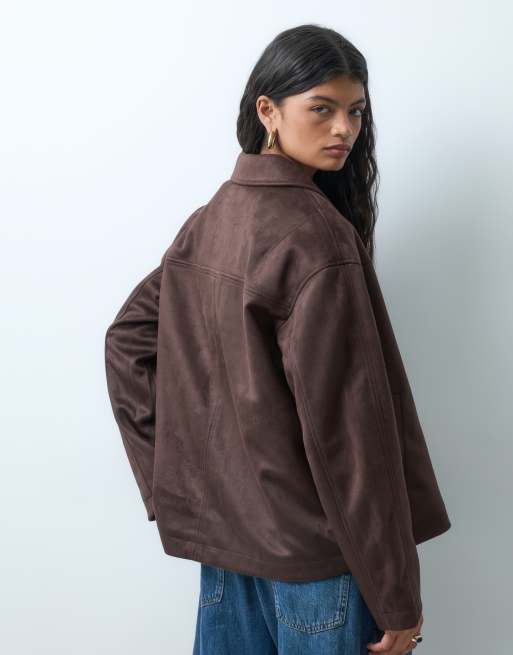 ONLY faux suede jacket in dark brown, 4 of 4