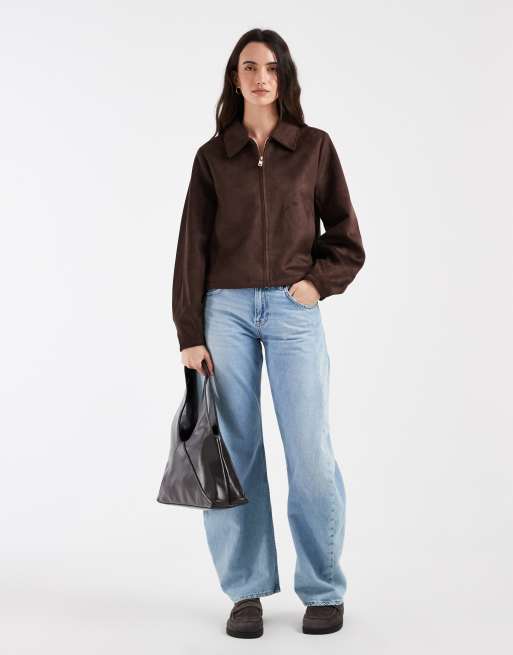ONLY faux suede jacket in dark brown, 2 of 4