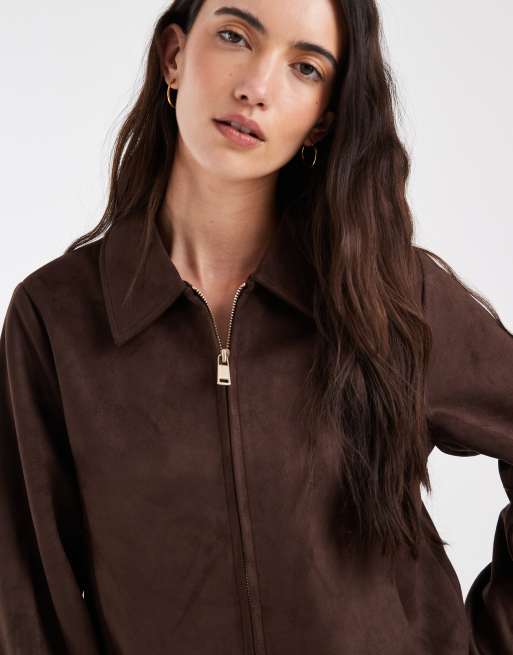 ONLY faux suede jacket in dark brown, 3 of 4