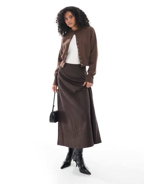 ONLY faux suede maxi skirt in brown - view 1