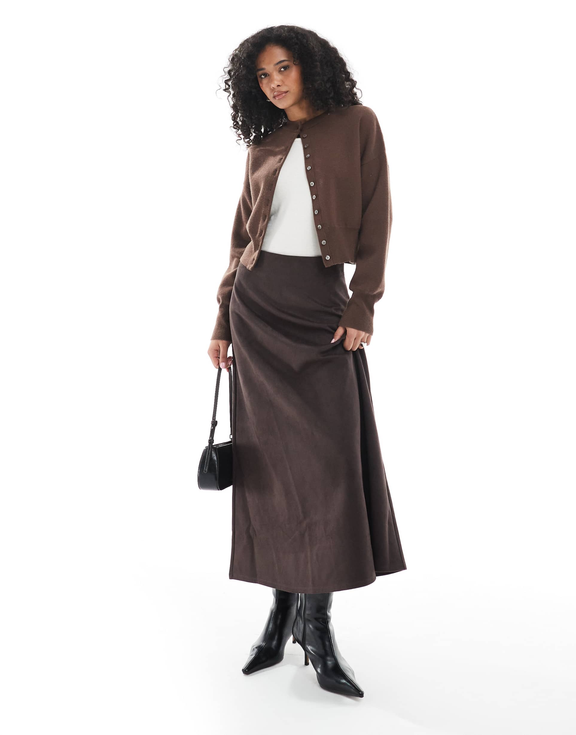 only faux suede maxi skirt in brown
