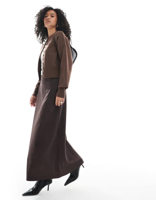 ONLY faux suede maxi skirt in brown