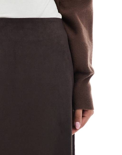 ONLY faux suede maxi skirt in brown