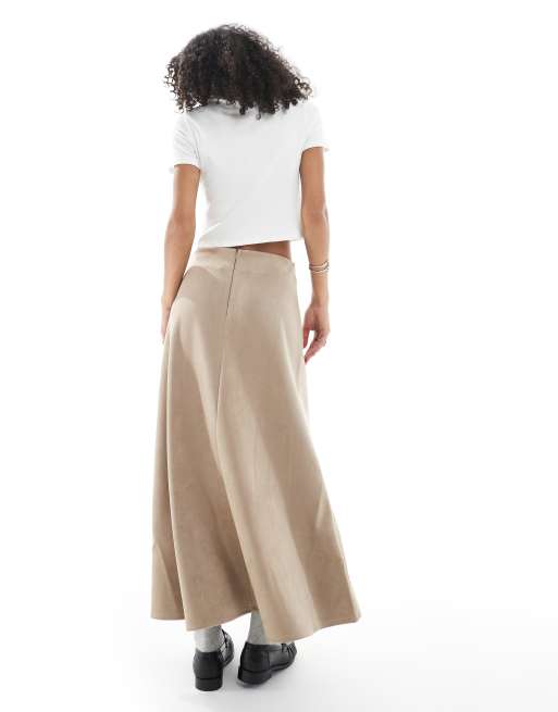 ONLY faux suede maxi skirt in stone